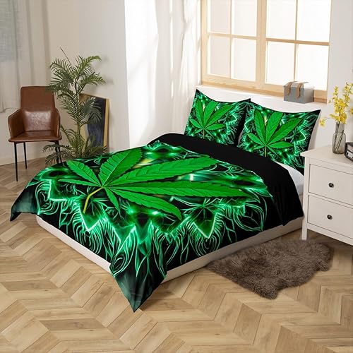 Miniatura 5 de Erosebridal Funda de edredón de hojas de cannabis, juego de ropa de cama de hojas de marihuana para niños, niñas y adolescentes, funda de edredón de
