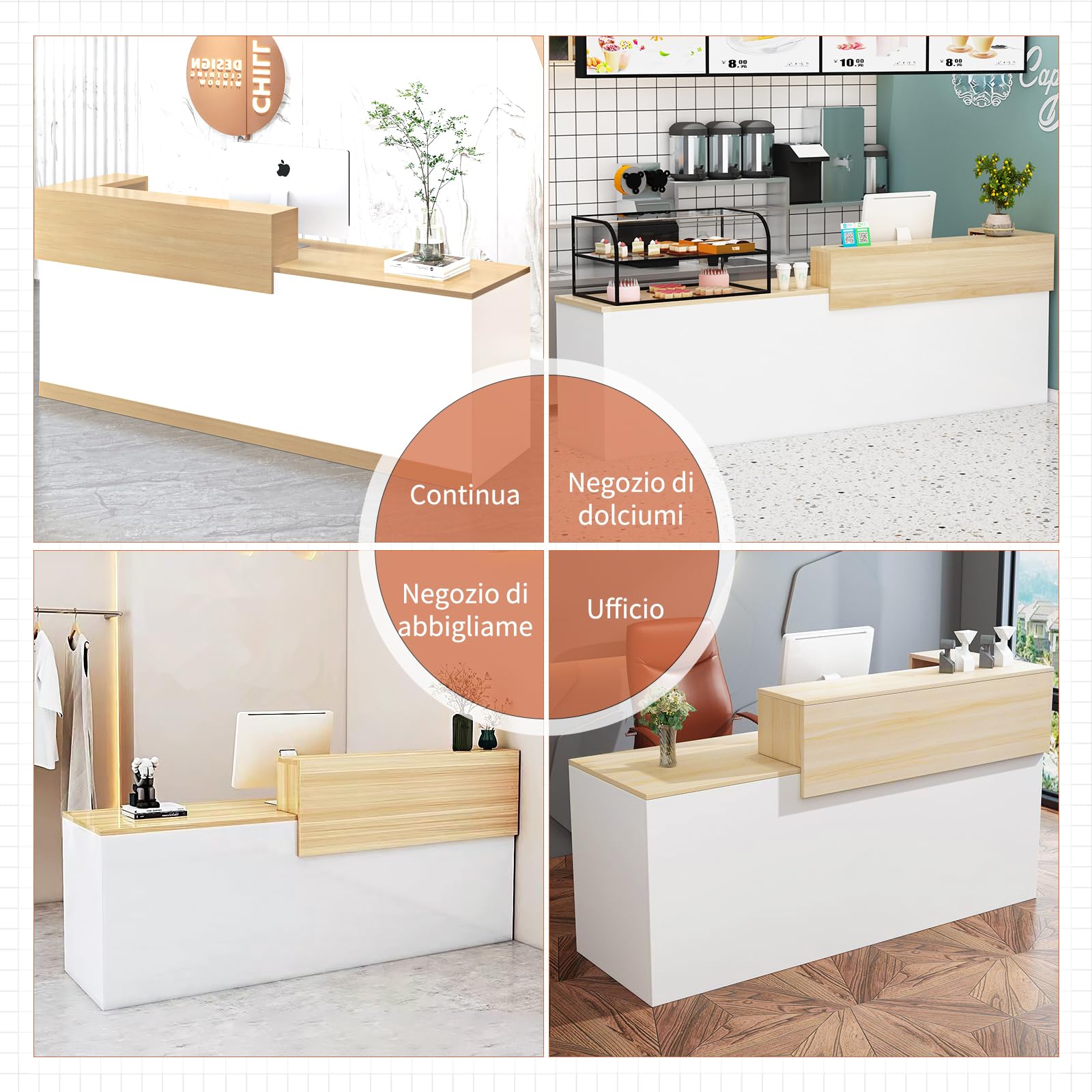 Bancone Reception Moderno in Legno con Ripiani e Cassetti, 100–180 cm Bancone Negozio, Bancone da Accoglienza per Ufficio, Salone, Negozio, Hotel, Studio Professionale Nero/Sinistra 160x100x60cm