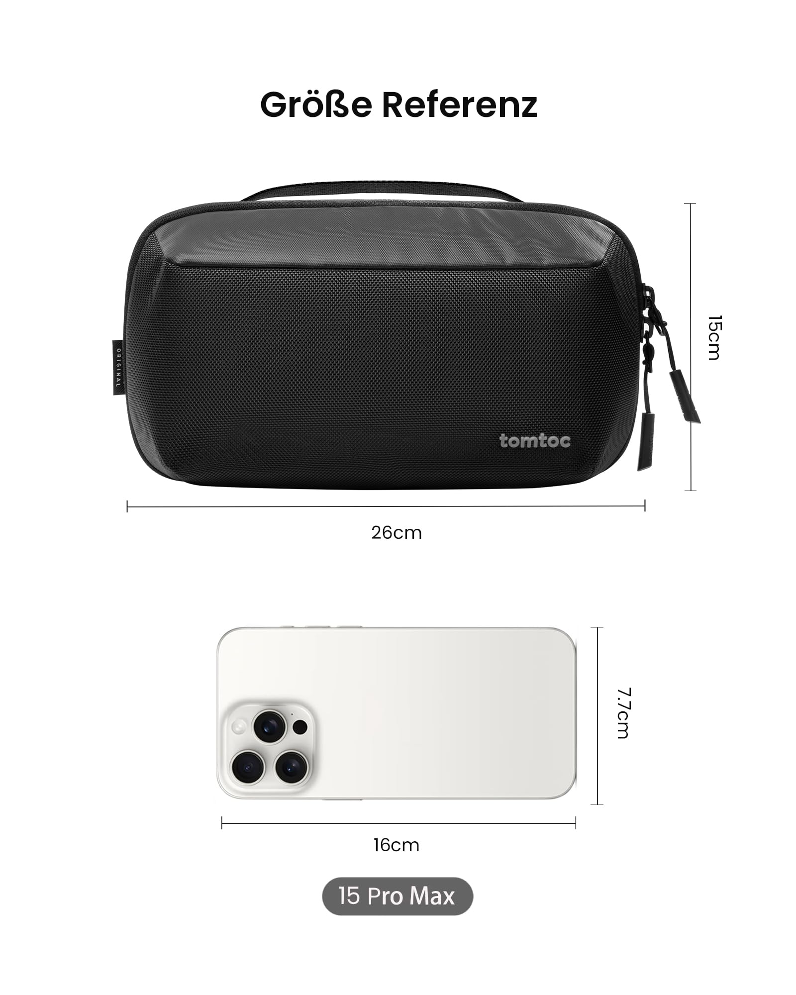 tomtoc Kabeltasche Zubehörtasche, Elektronik Zubehör Kabel Organizer Tasche Tech Pouch, Reise Cable Bag für Ladekabel, Festplatte, MacBook Adapter, Ladegerät, PowerBank, SD Karten, Schwarz
