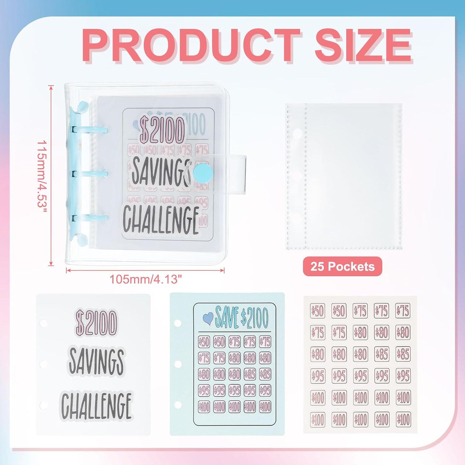 PATIKIL 2100 USD Savings Challenges Book, Money Saving Binder with 25 Pages Reusable Budget Envelope Cash Envelopes for Budgeting Financial Planner Office Business, Blue image 2