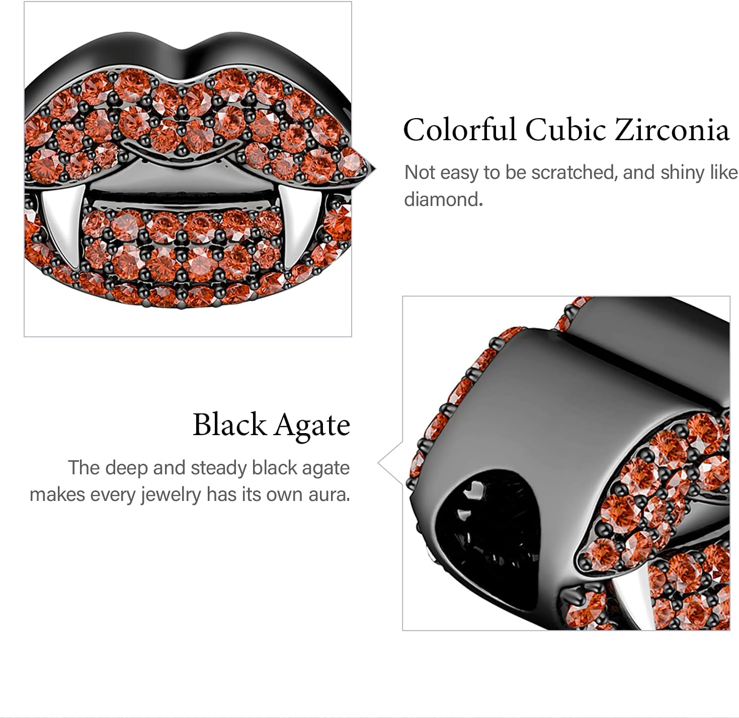 GNOCE"Devil's Lips Lip Charm Bead Red Crystal Sexy Kiss Lip Charms for Charms Bracelet 925 Sterling Silver Black Plated Charms Fit Bracelet Necklace Halloween Jewelry