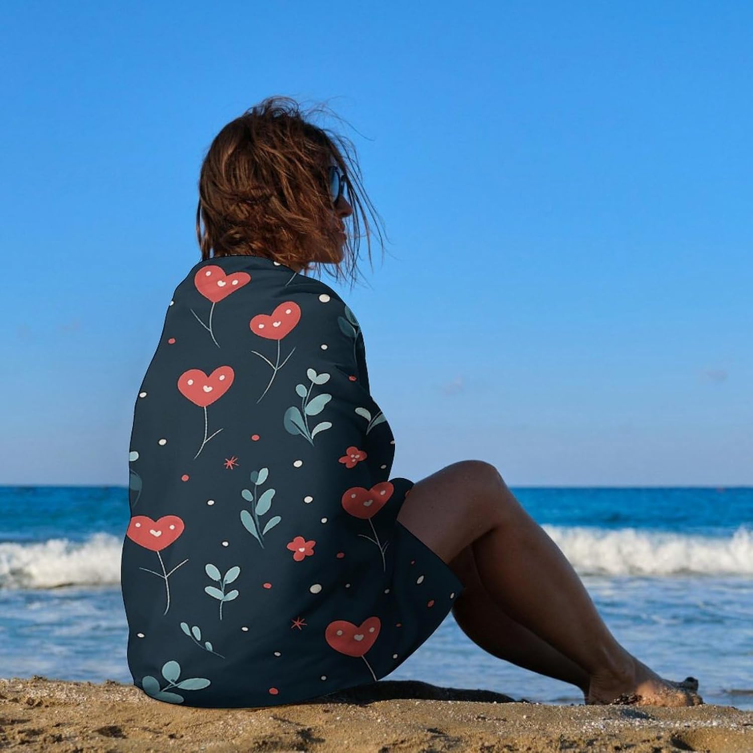 Swimming Towel, Blue Flower Print Printed Fashion Towel,Portable Towel,Durable Towel