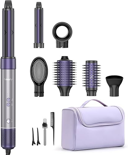 Secador de pelo, secador de pelo, cepillo de aire caliente 7 en 1, secado rápido, rizado, alisado y voluminizador, motor de alta velocidad de 1500