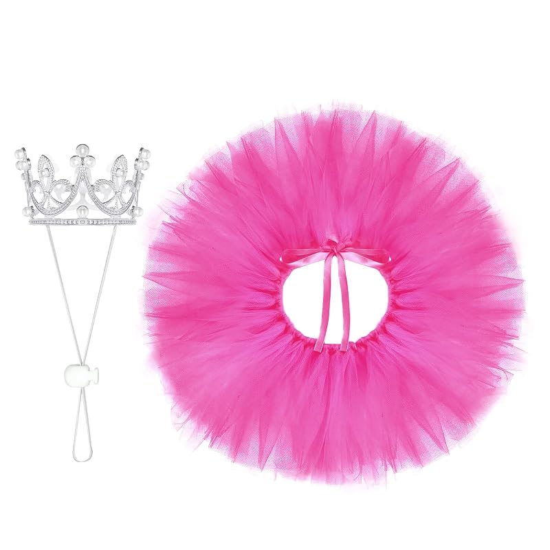 Vestido Tutu para Cães e Gatos com Coroa de Pérolas em Poliéster Yymobt Rose Red, Pacote com 2