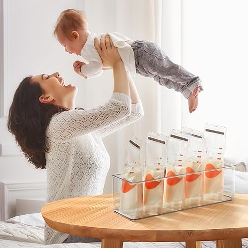 Miniatura 5 de Hudgan 4 recipientes de almacenamiento de leche materna para refrigerador, contenedores organizadores transparentes para bolsas de leche,