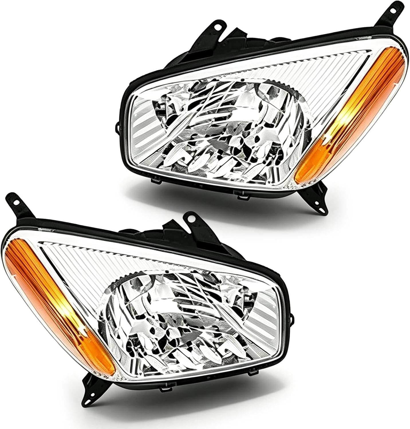 Pair Headlights Assembly for 2001 2002 2003 Toyota RAV4 Base/4WD SUV,Driver and Passenger Side Headlamp Chrome Housing Amber Reflector