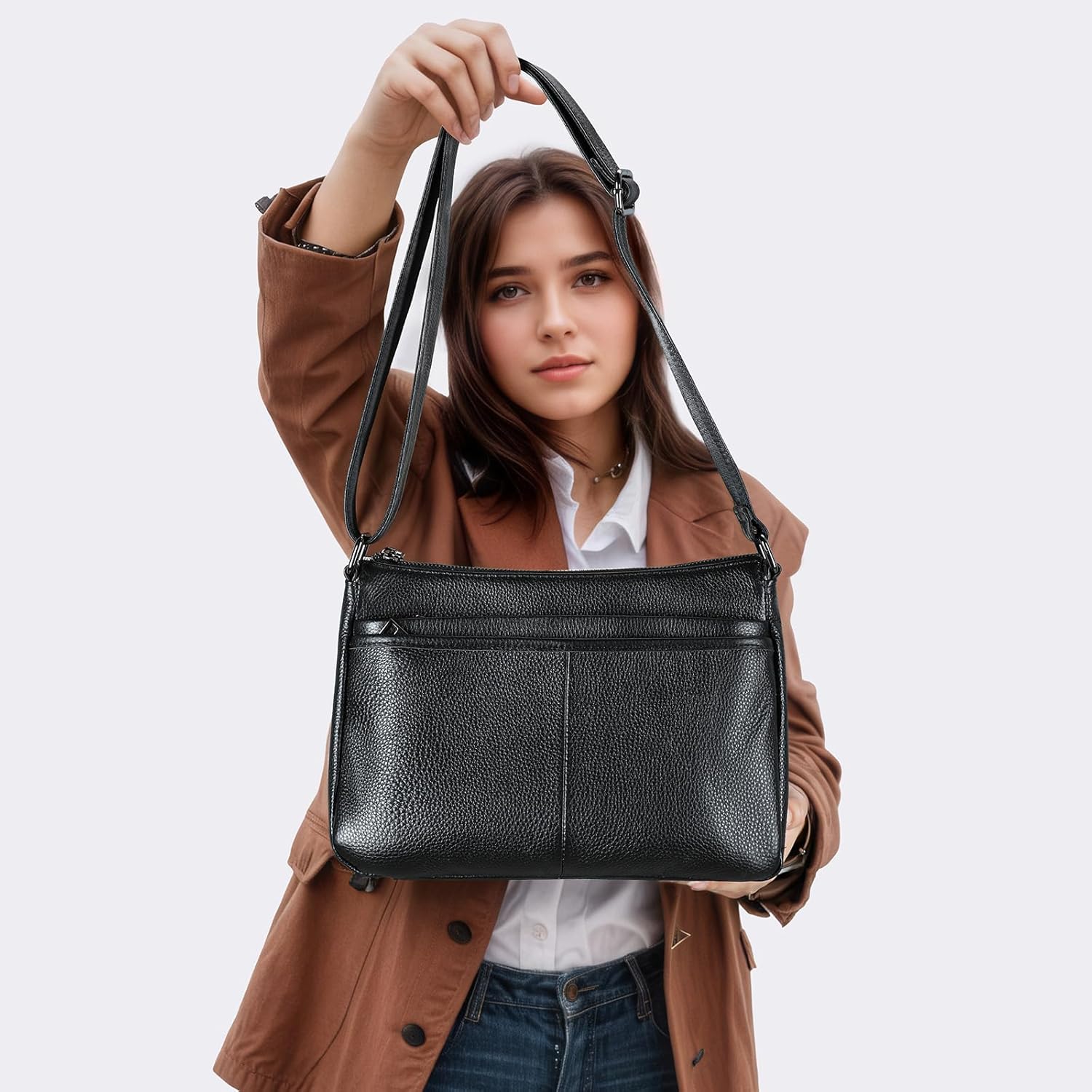 NIUCUNZH Womens Crossbody Purses Genuine Leather Ladies Shoulder Bags Zipper Multi Pockets Handbags - Image 8