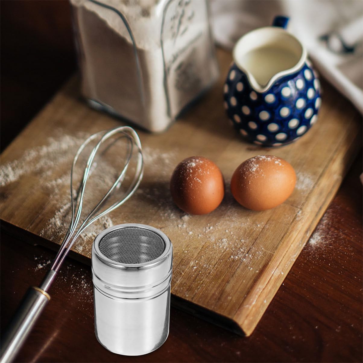 Stainless Steel Sugar Shaker Dispenser with Lid Xmas Fine Mesh