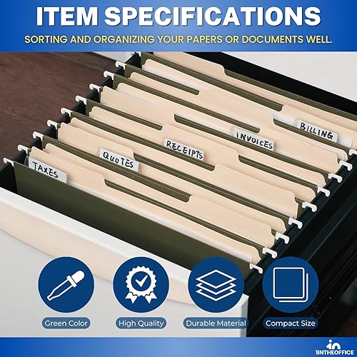 Miniatura 8 de 1InTheOffice Carpetas colgantes verdes tamaño carta, carpetas de archivos organizadoras colgantes, carpetas de archivo, pestañas de 1/5, 11 pt,