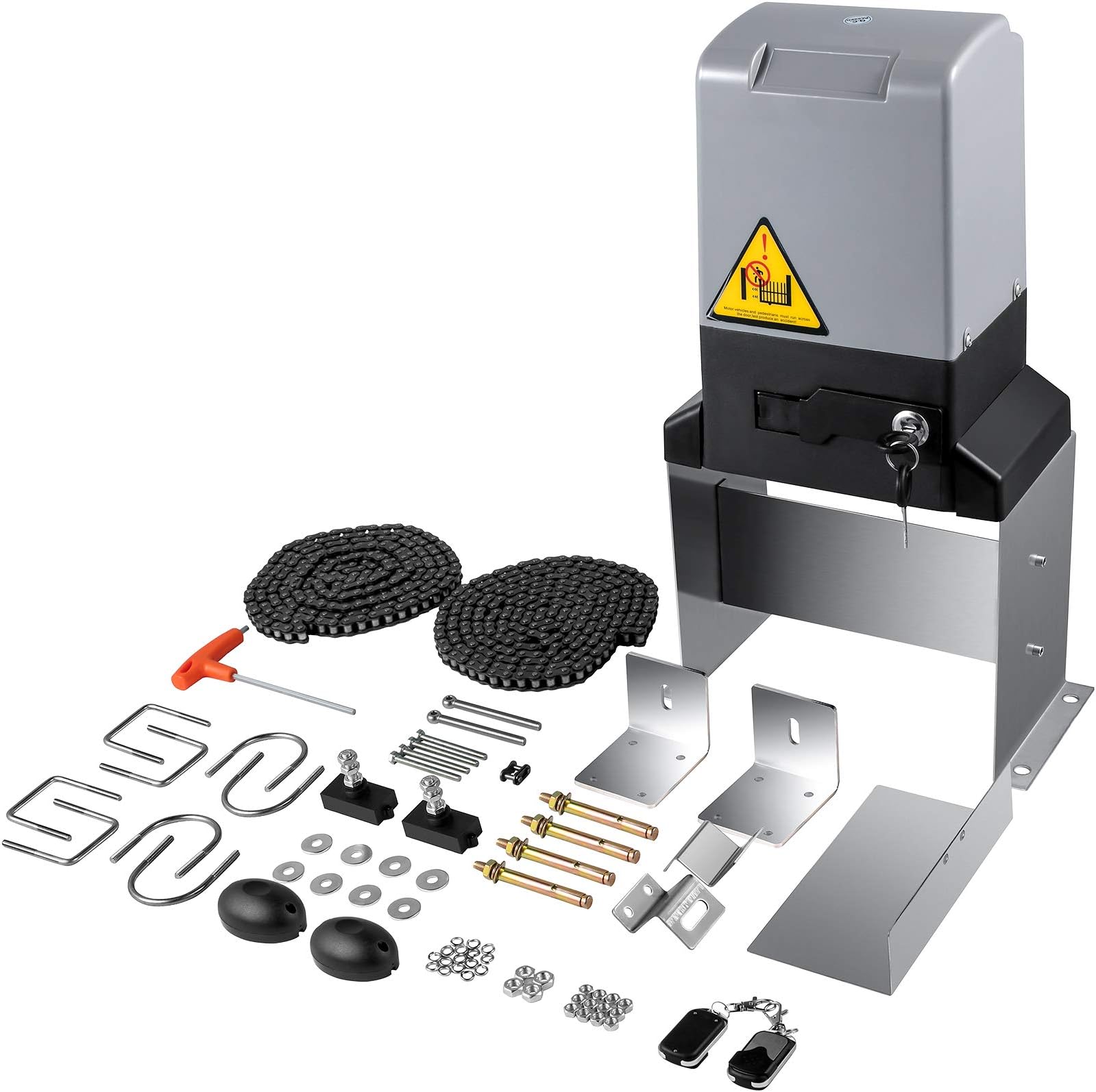 Happybuy Automatic Sliding Gate Opener 3300LBS with IR Sensor and 2 Remote Controls, Electric Rolling Driveway Slide Gate Motor, Complete Chain Driven Gate Operator Hardware Security System Kit