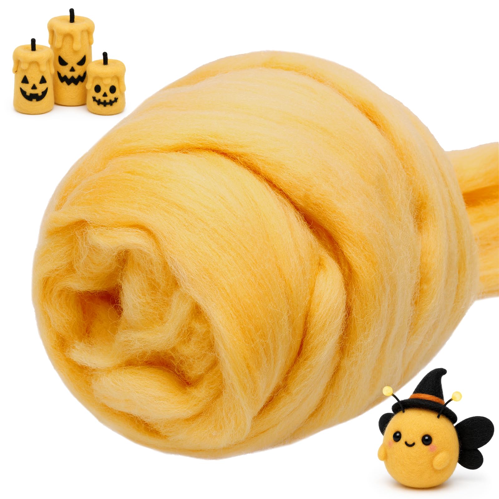 3.53oz Needle Felting Wool Roving for Needle Felting Yellow Felting Wool