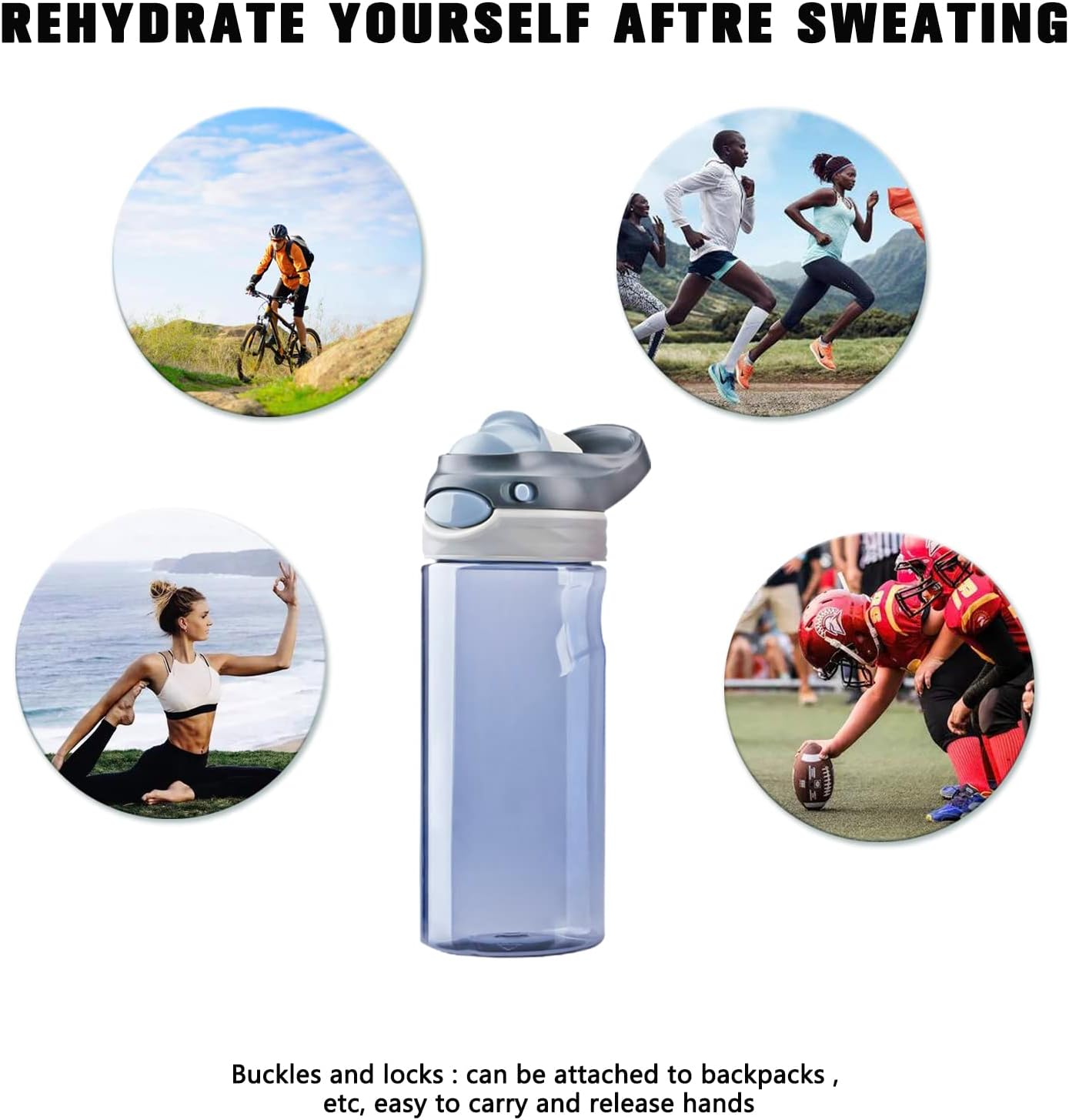 DEARART 2-Pack Blue and Grey Water Bottles No Straw, 100% Leakproof Lockable Button Flip Up Lid Clear Bottle, Has Handle Easy Carry for Sport Office School, 20oz. - Image 8