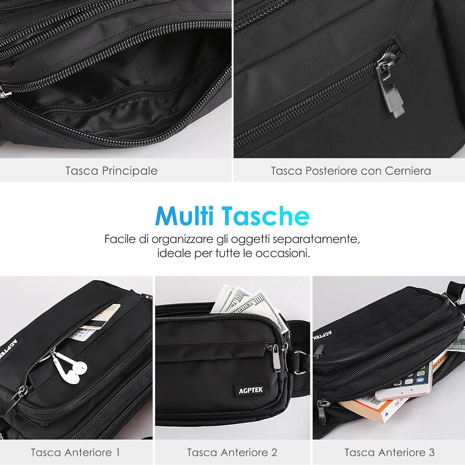 AGPTEK Fanny Pack for Women Men, Waist Wallet Bag,Adjustable Bum Belt Pouch for Travel, Running, Shopping, Hiking, Dog Walking, Cycling, Climbing, Small, Black