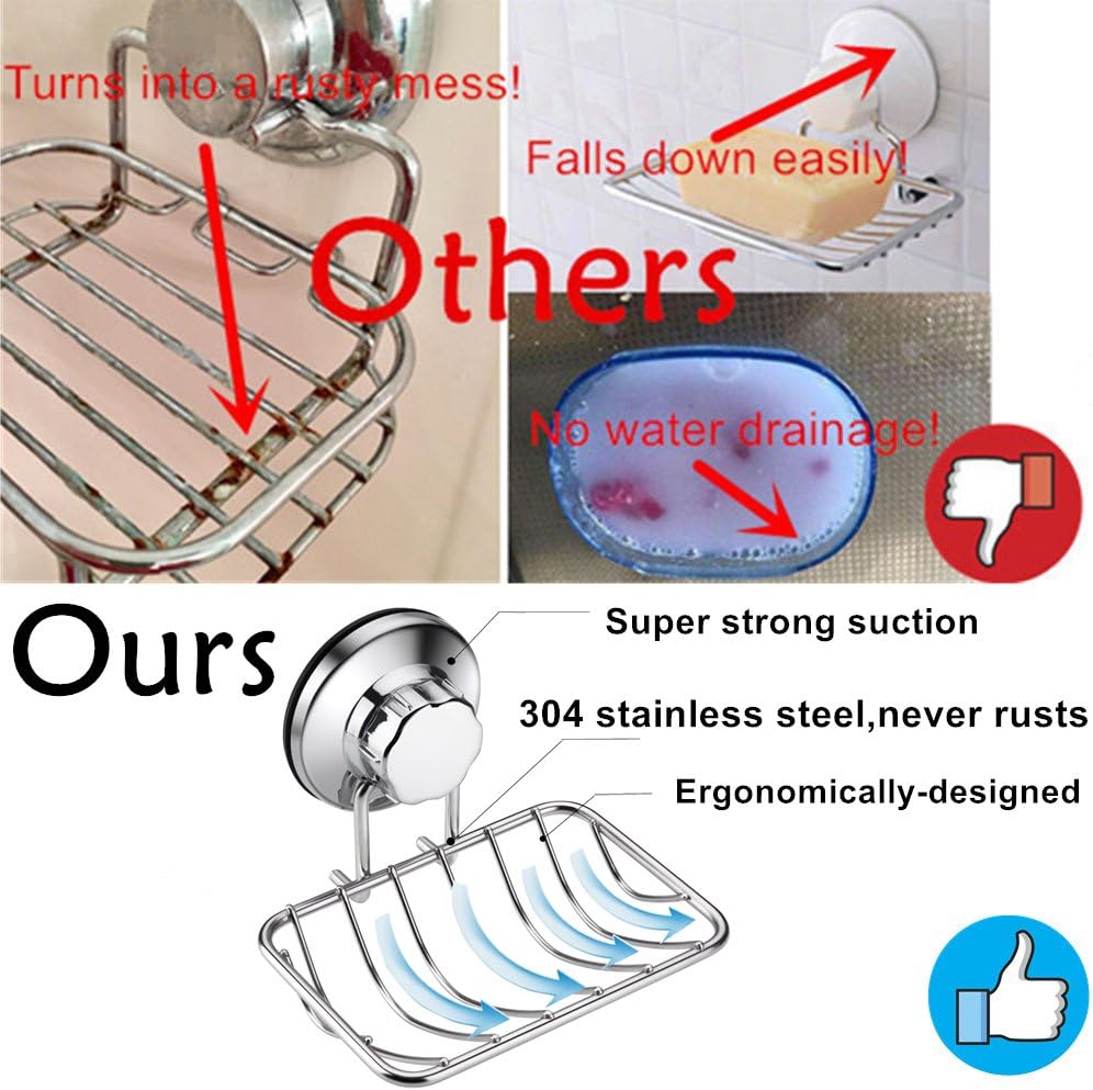 iPEGTOP Super Powerful Vacuum Suction Cup Shower Soap Dish - Strong Rustproof Stainless Steel Soap Saver Sponge Holder for Bathroom & Kitchen Sink : Home & Kitchen