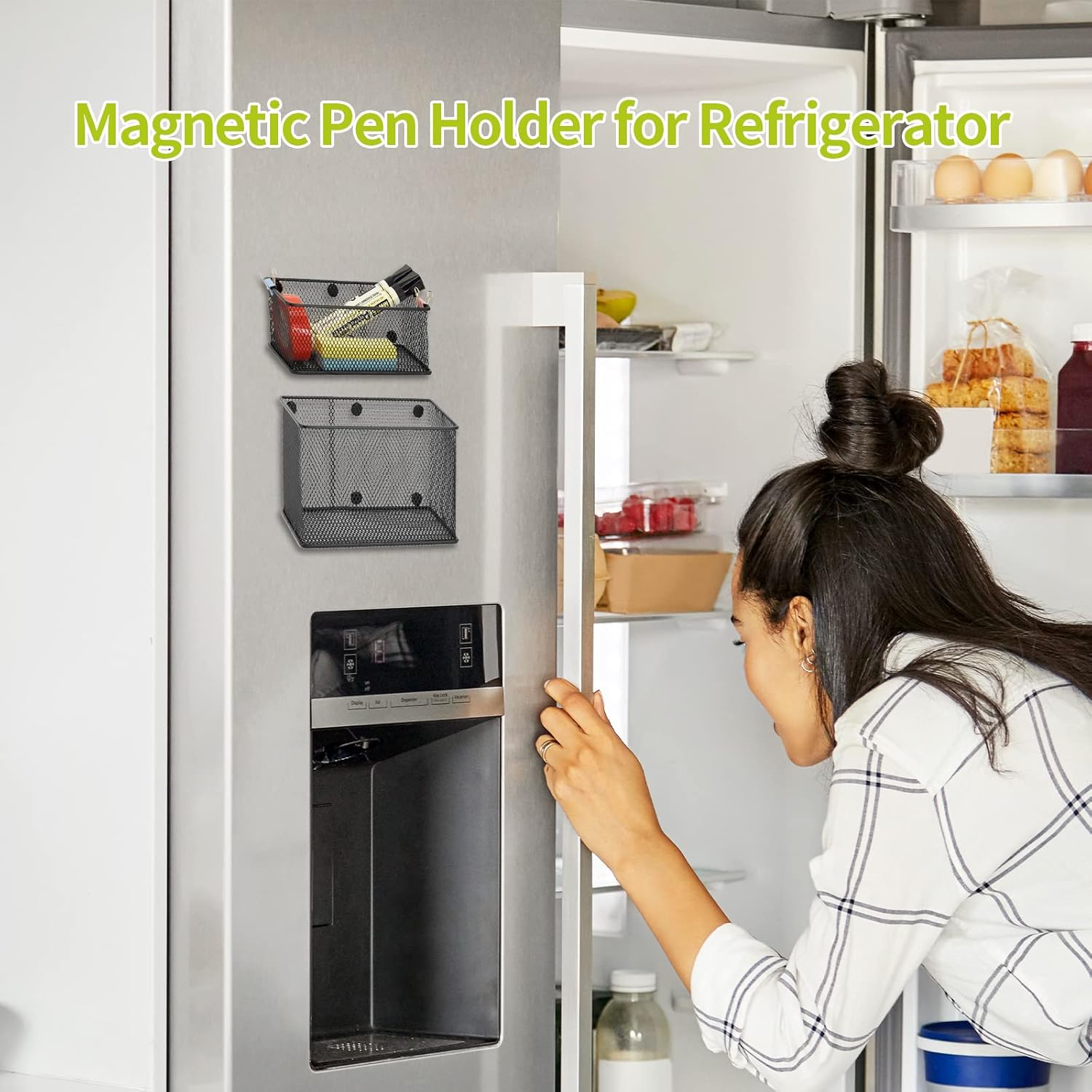 Neudeco Locker Shelf Organizer, Magnetic Pencil Holder, Metal Storage Basket for Whiteboard, Refrigerator, Ideal Cabinet for School, Black (Pack 3M) - Image 8