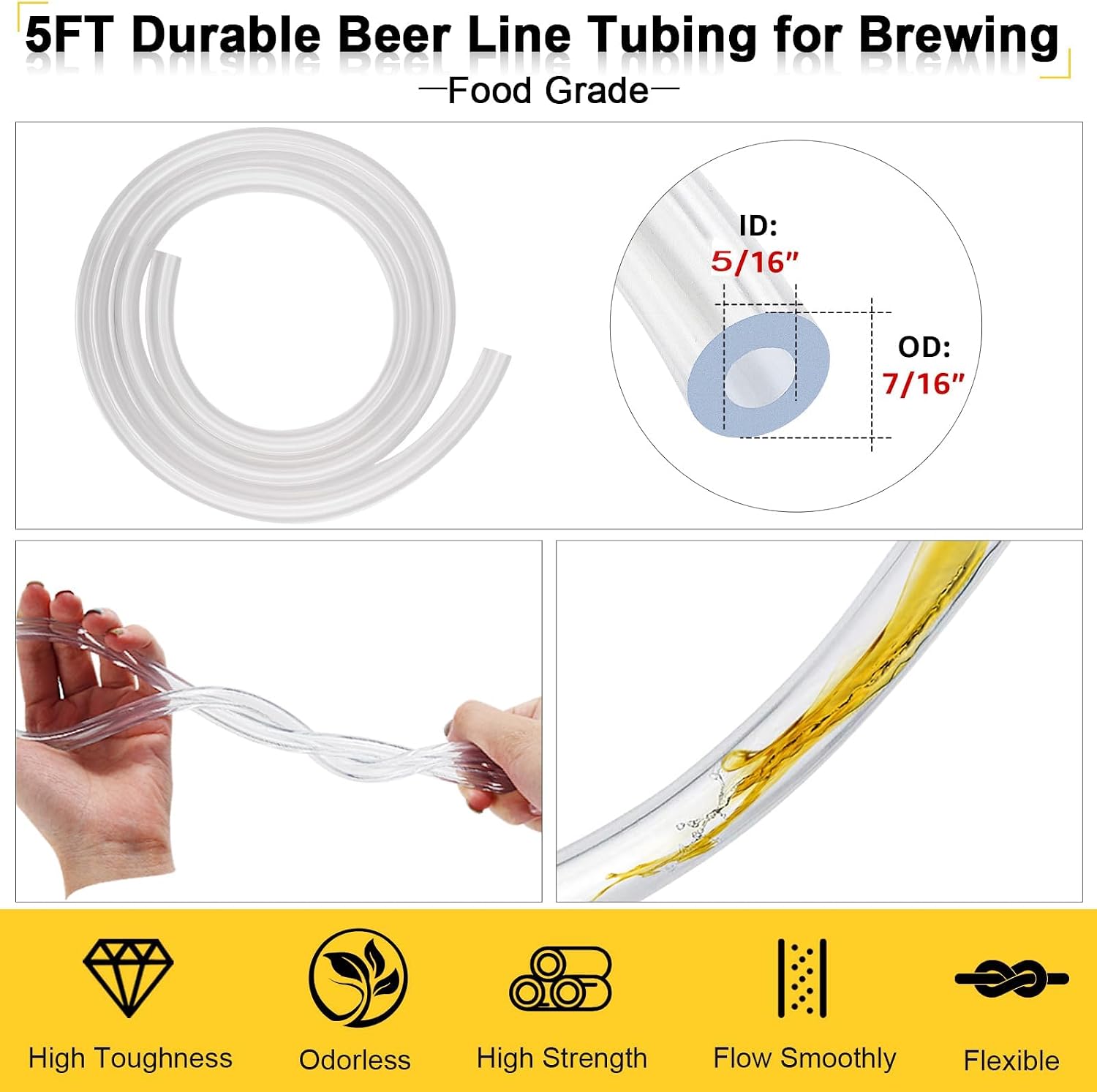 5 FT Ball Lock Beer Line Assembly -Beer Dispenser for Corny Keg