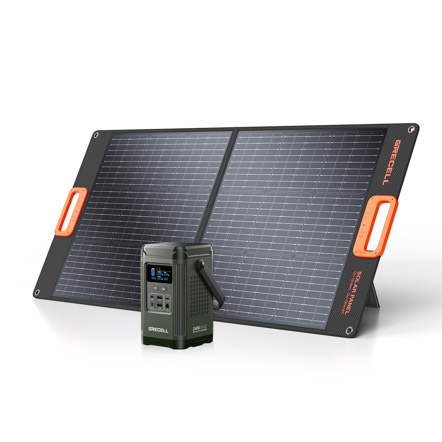GRECELL 240W Portable Power Station with 100W Solar Panel 153 6WH Solar Generator LiFePO4 Battery for Outdoors Travel