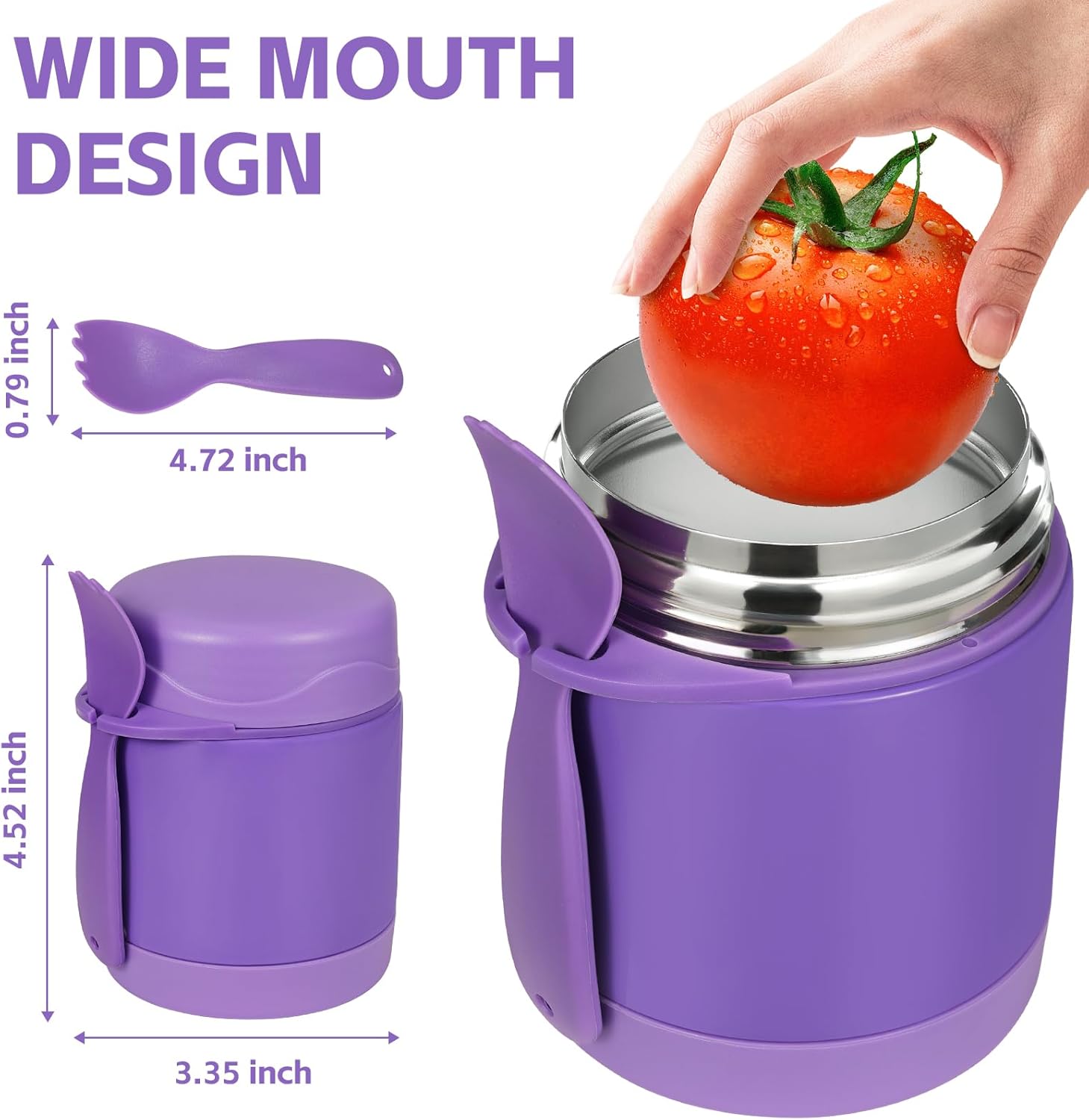 Pawtong10oz Soup Thermo for Hot Food Kids Insulated Food Jar,Thermo Hot Food Lunch Container, Width Mouth Stainless Steel Lunch Box for Kids with Spoon (Purple) - Image 3