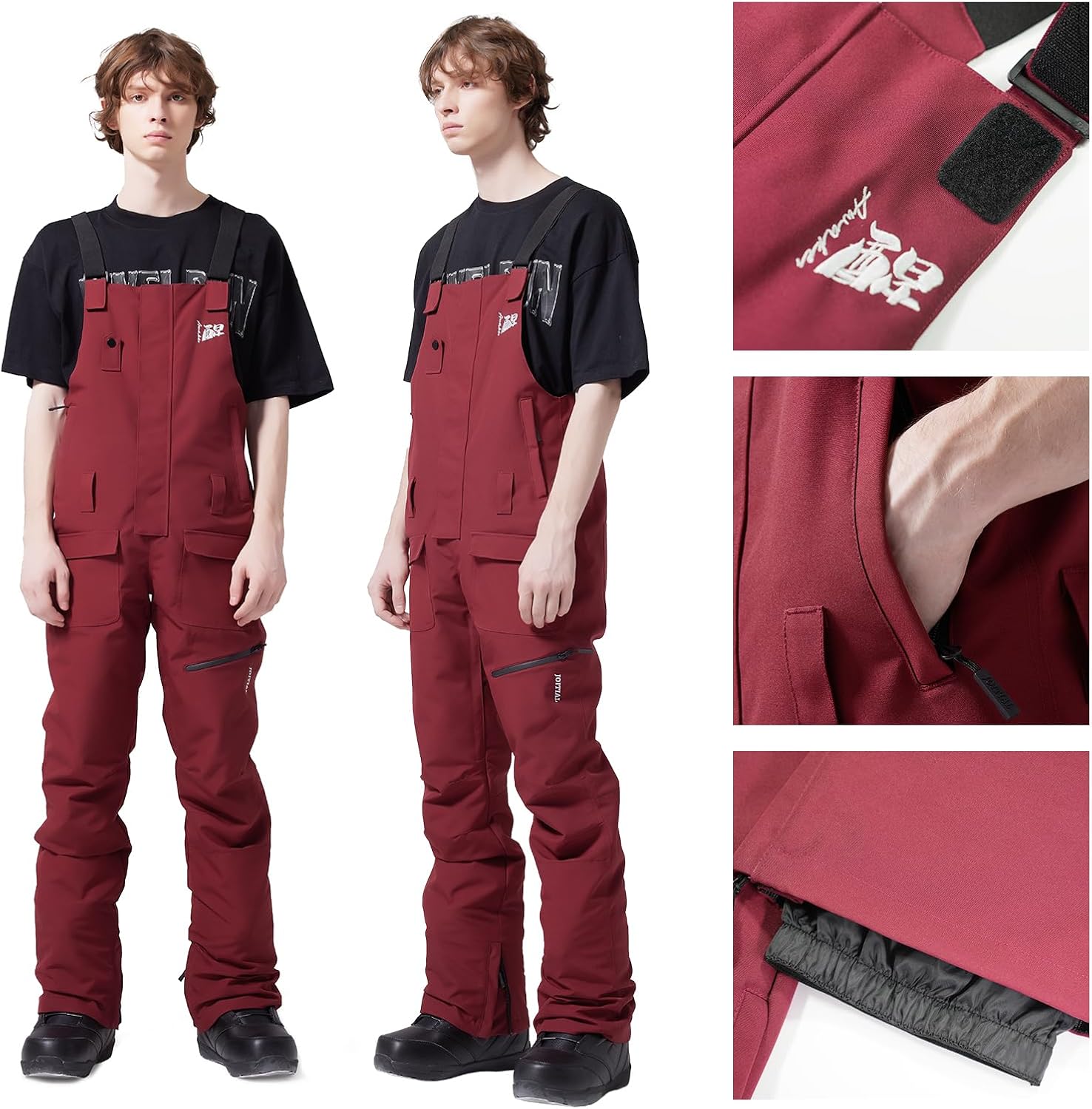 Men Ski Bib Overalls Warm Waterproof Wear Resistant One Piece Ski Bib Overalls For Single And Double Board Skiing