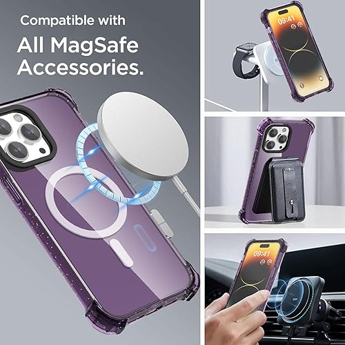 Miniatura 3 de AICase Funda Bounce compatible con iPhone 14 Pro Max, color morado transparente, compatible con MagSafe, impactos, a prueba de golpes, linda chica