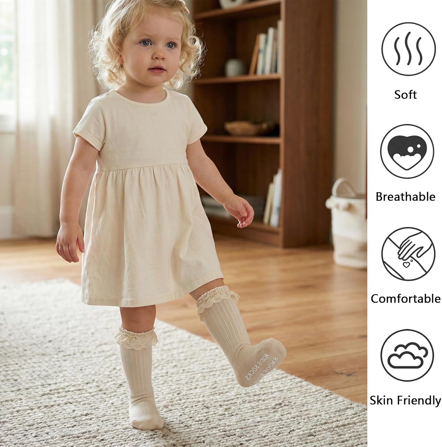 6 Pairs Baby Girl Knee High Socks Newborn Infant Toddler Cotton Long Lace Ruffle Socks Tall Frilly Dress Stockings