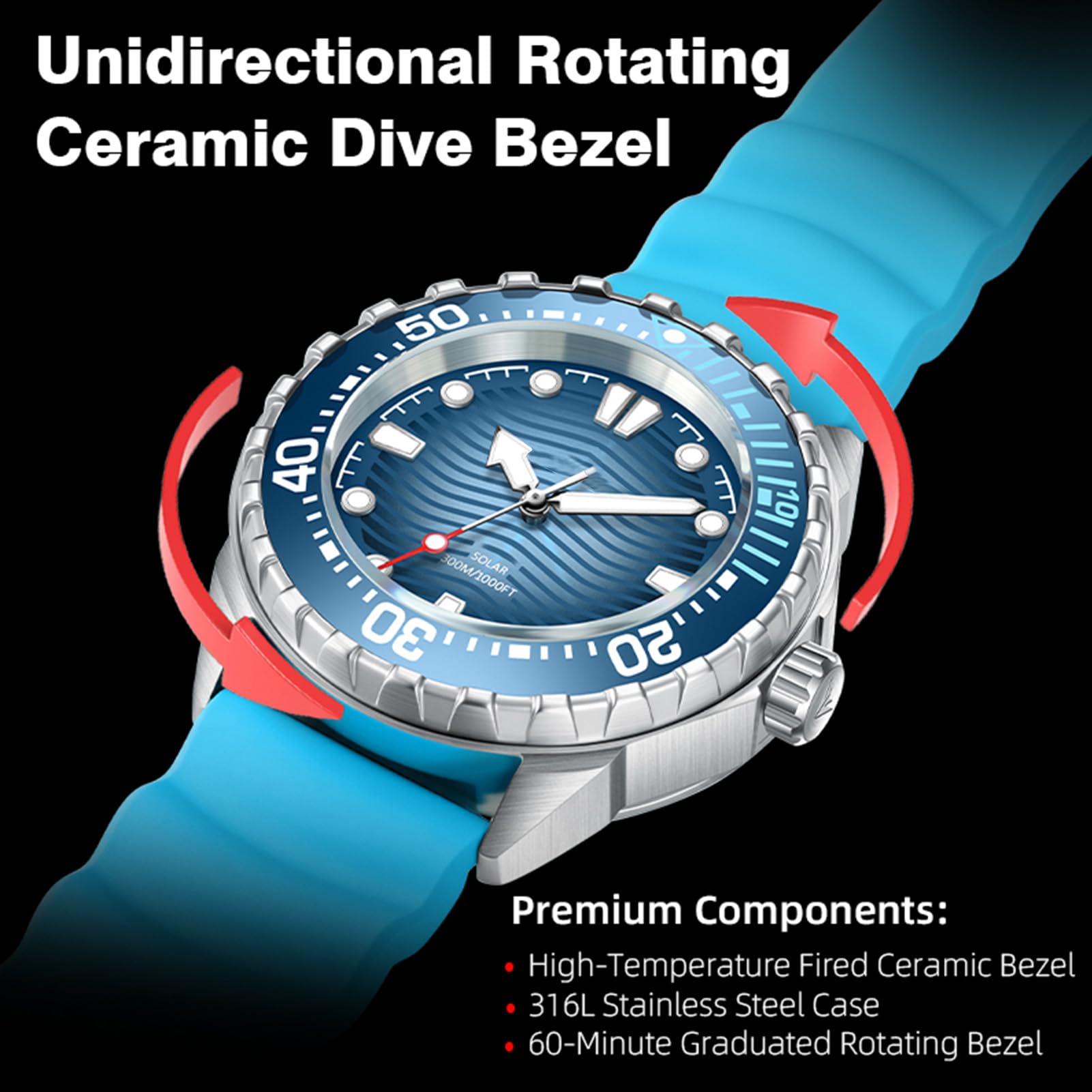 SENECESLI Reloj de Buceo Deportivo Impermeable, 300m/1000 Pies, Iluminación Rápida, Reloj de Cuarzo para Al Aire, Casual, Negocios, Diariamente