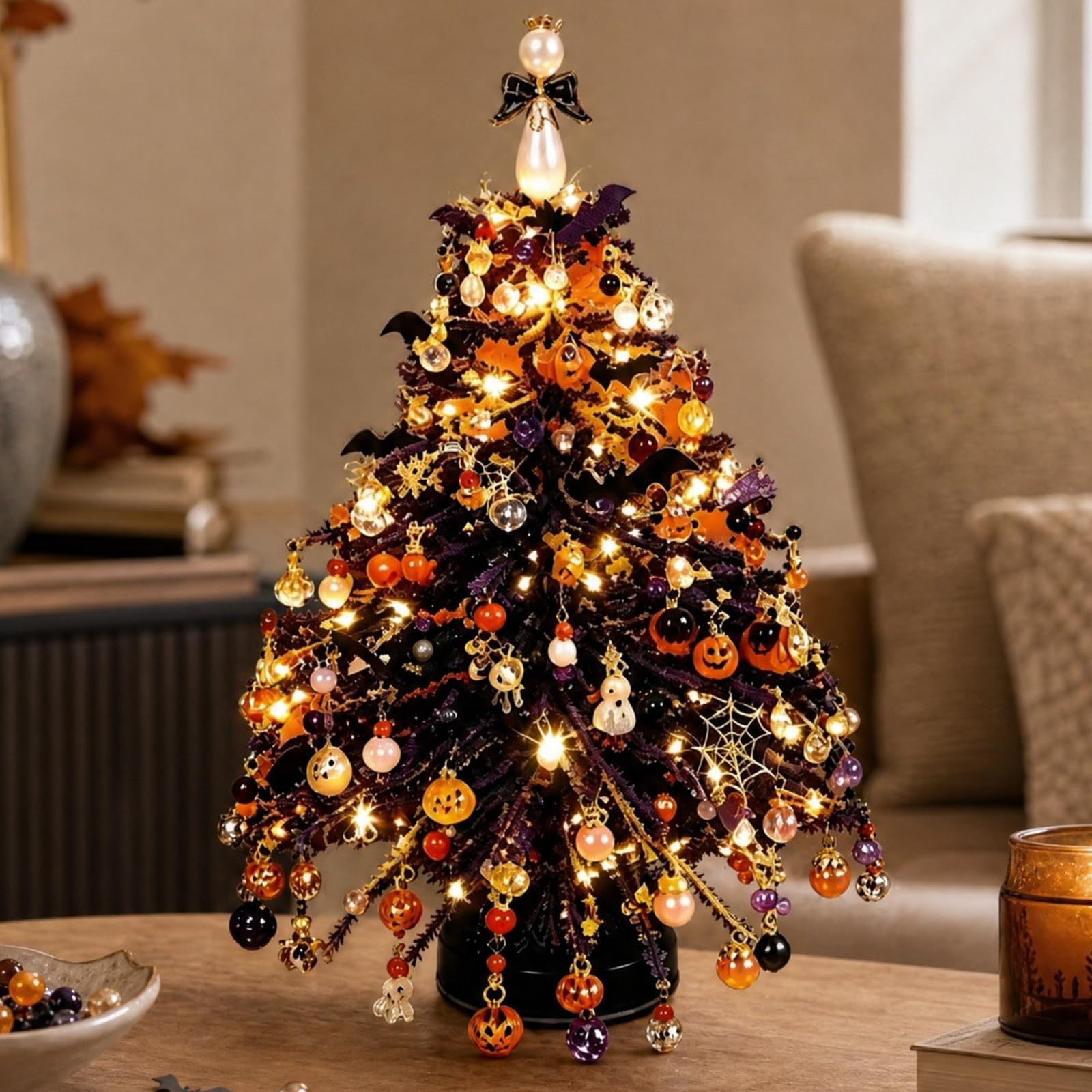 DIY Beaded Christmas Tree Kit, with LED Lights & Colorful Beads，Halloween