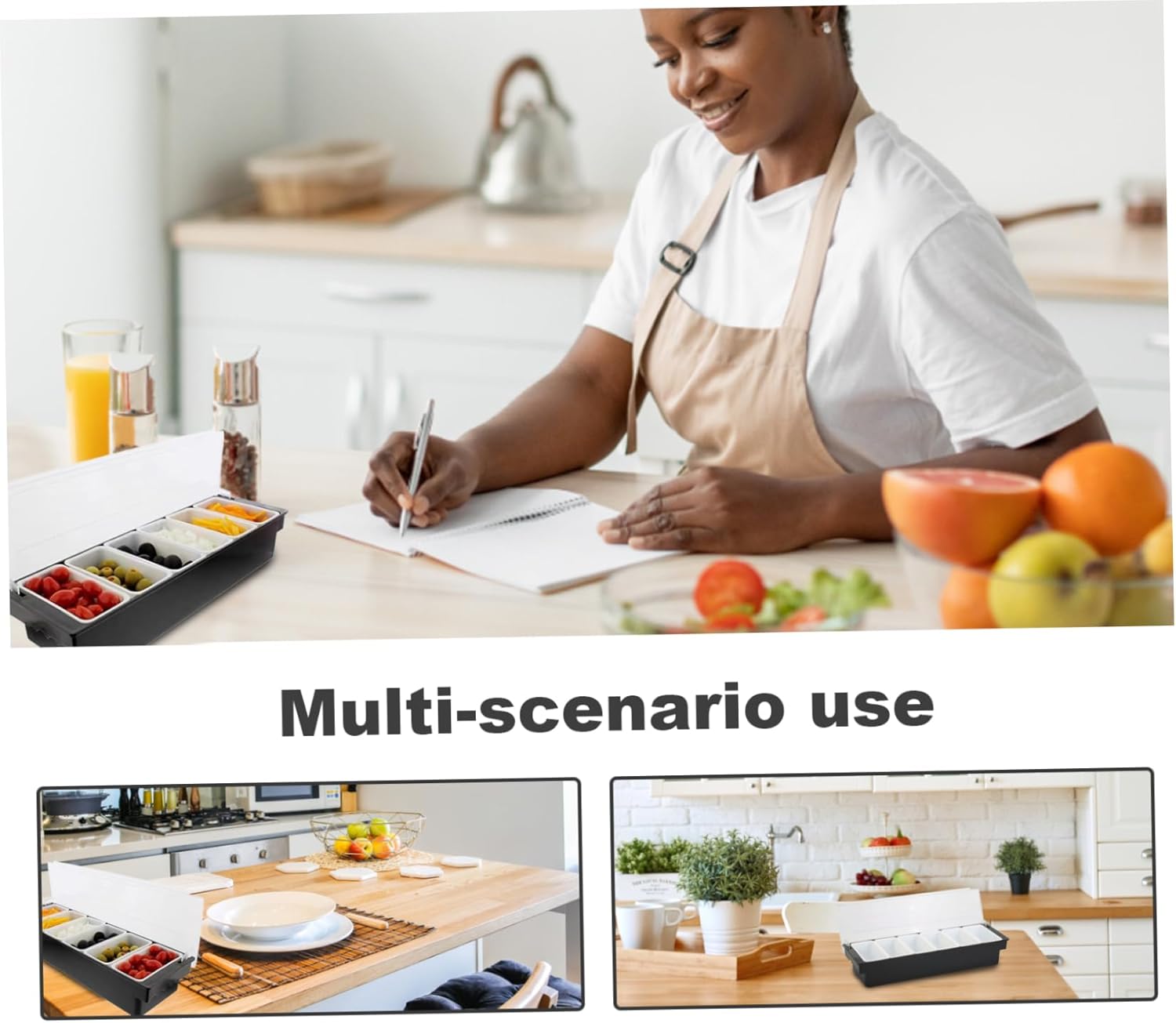 Condiment Holder with Detachable 6 Compartments Plastic Ingredients Condiment Dispenser with Lid Reusable Ice Cooled Pizza Topping Station for Home, Restaurant Condiment Containers with Lids Condimen