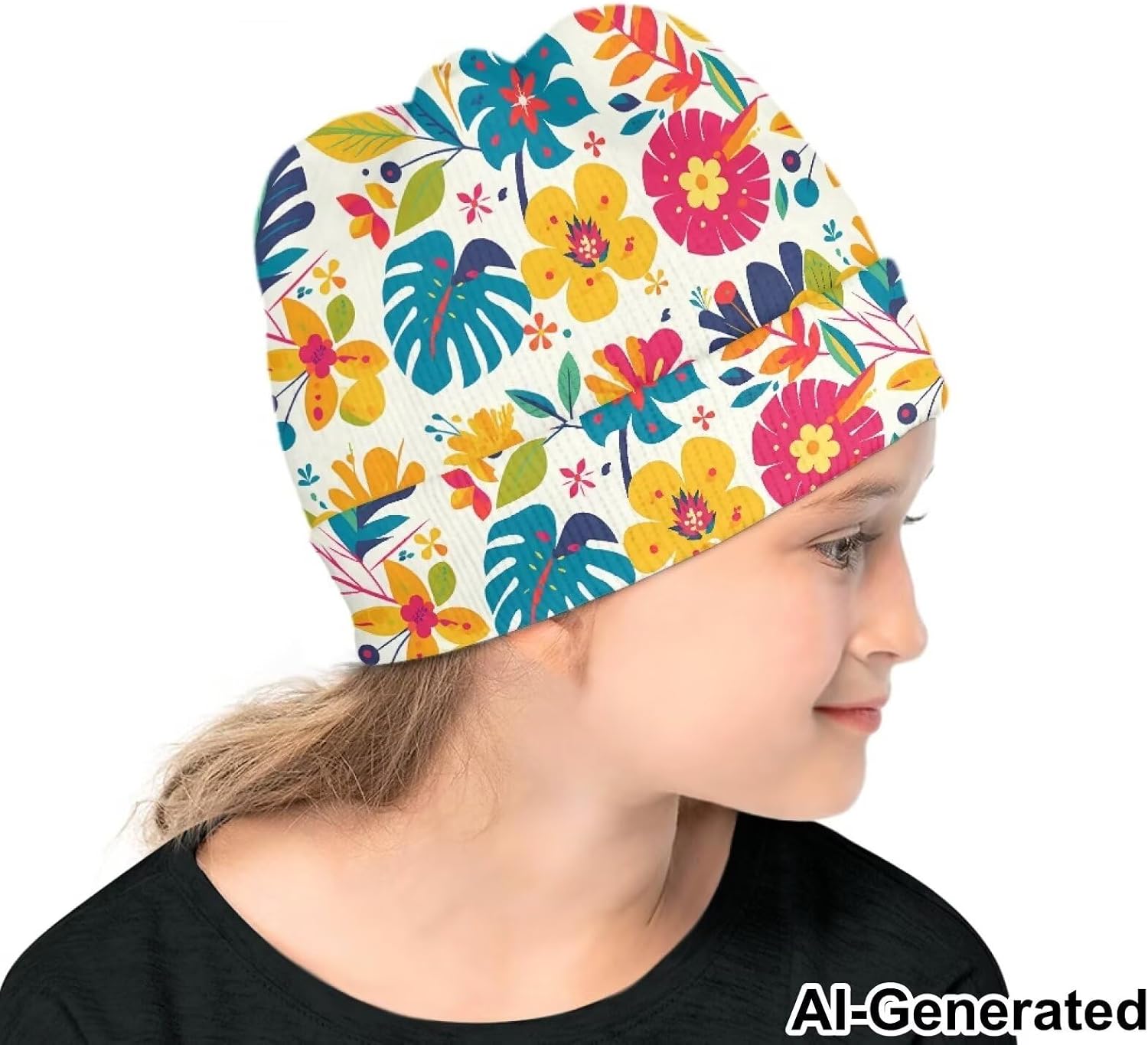 Maple Leaves Beanie for Girls Kids Beanies Caps Soft Knit Winter Hats Roll-up Edge Stretch Caps for Cold Weather