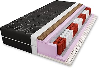 Taschenfederkernmatratze M11 H3/H4 – Latexmatratze mit Kokosmatte - 7-Zonen - Orthopädisch - Atmungsaktiv - Hypoallergen - Abnehmbarer Bezug (Bezug: Schwarz, 90x200cm)
