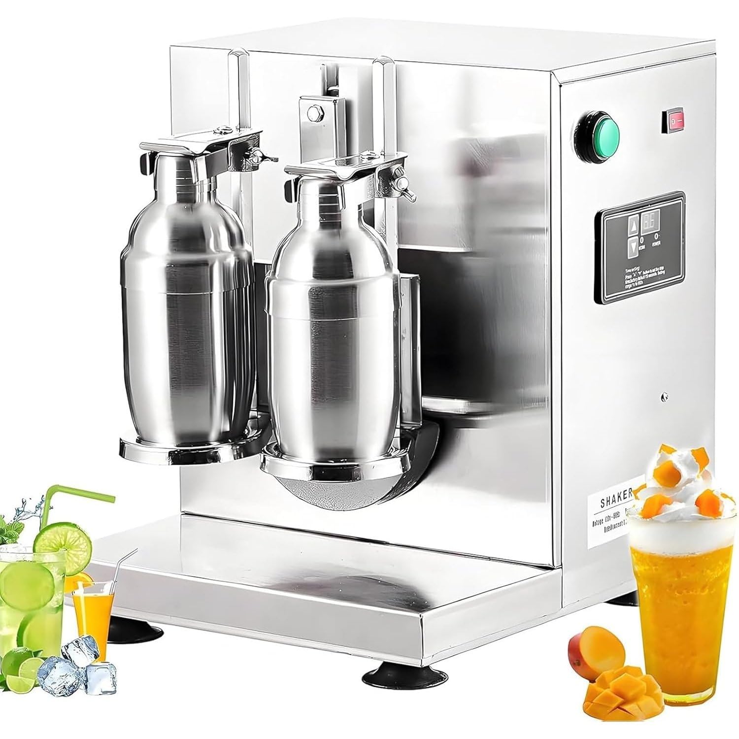 UofZc 120W Automatic Milk Tea Shaker Machine, 400RPM 360° Rotating Double Cup Electric Shaker, 0-180s Timer, Stainless Steel for Bubble Boba Tea Coffee Cocktail Commercial Use