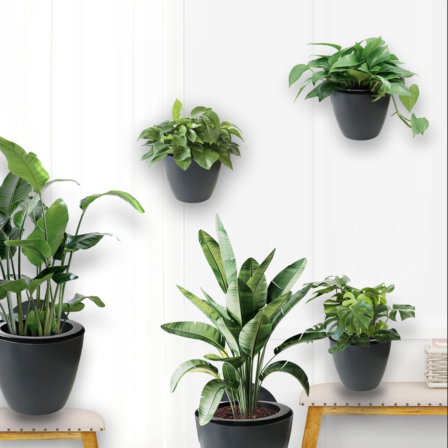 7Pack Self-Watering Plant Flower Pot Wall Hanging Plastic Planters Size 7 inch with 7 Hooks Replacement for Plants Flowers Indoor Outdoors