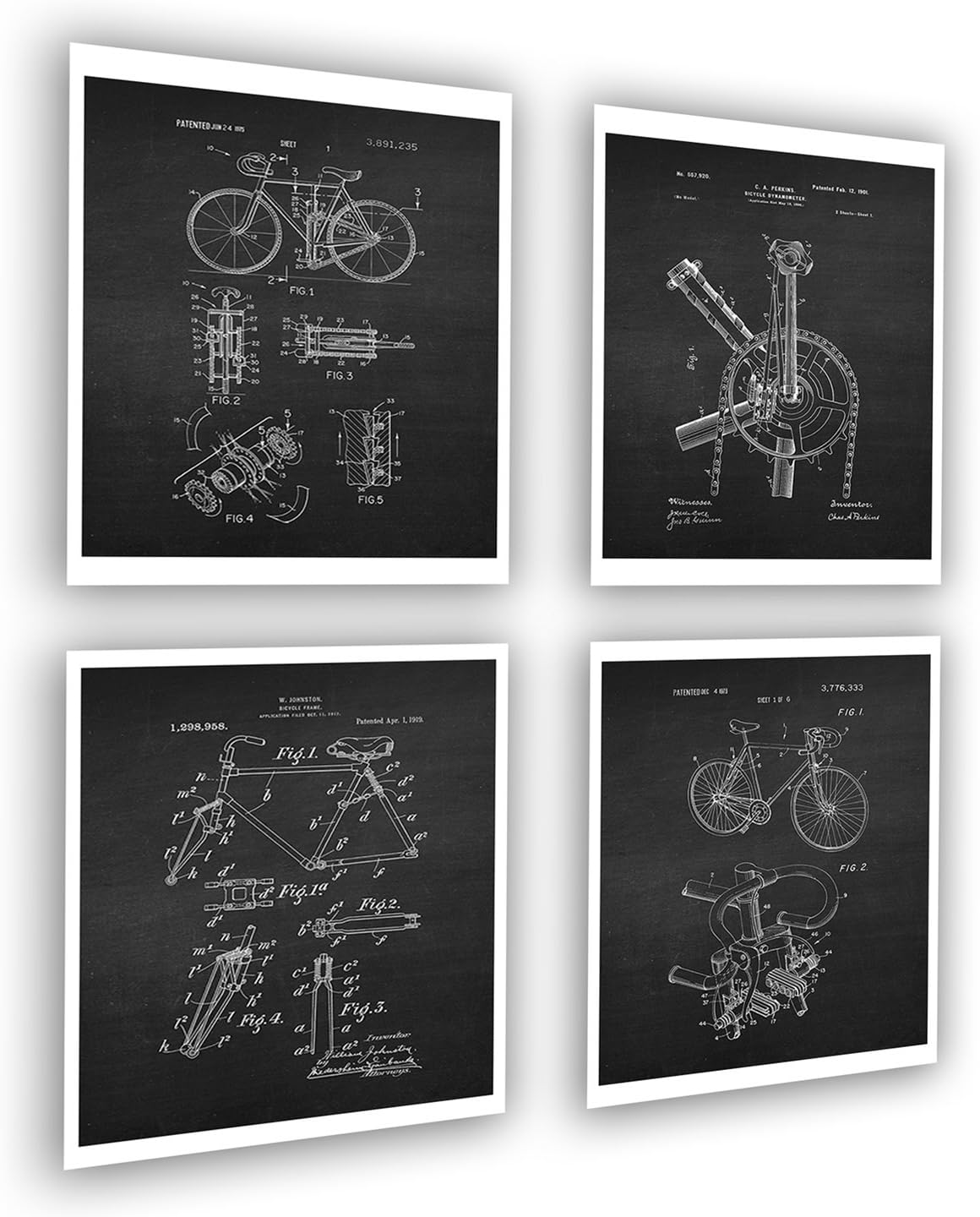 Bicycle Art Print set of 4 Unframed Biking Decor Wall Art by Gnosis Picture Archive Patents_Bicycle_Chk4A