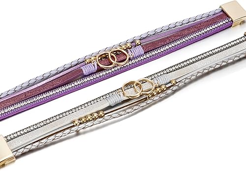 Miniatura 5 de Long tiantian Heart Leather Bracelets for Women Boho Western Jewelry for Women Cowboy Vintage Jewelry PinkRed Wrap Cuff Bracelets Valentines Day