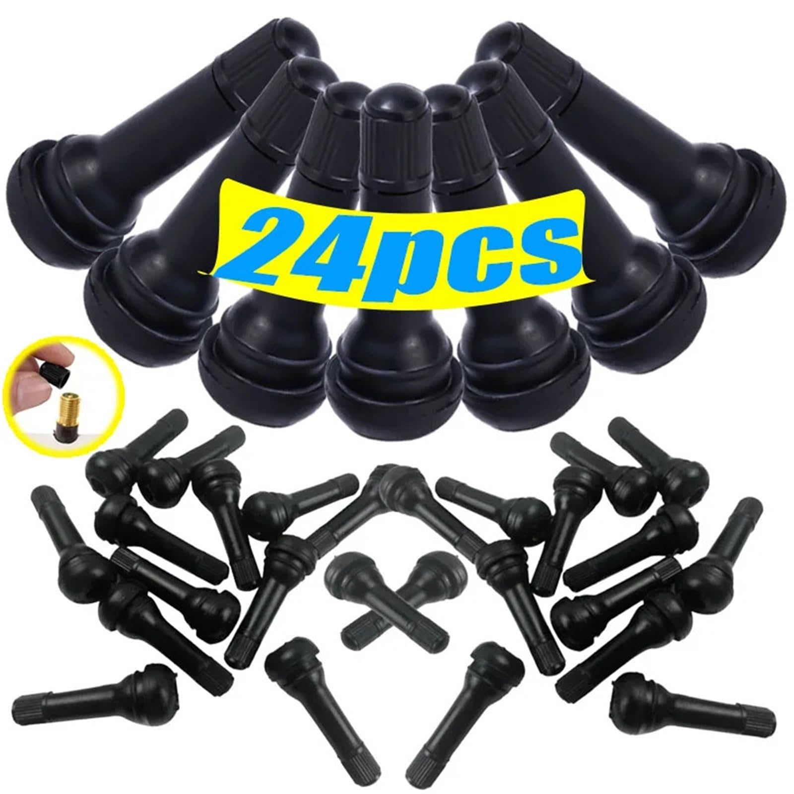 Nakrętki do wentyli samochodowych Bezdętkowy czarny motocykl z nakrętkami Snap koło samochodowe osłona trzpienia zaworu opony 4-24 szt. TR414 typu gumowe akcesoria(24pcs)