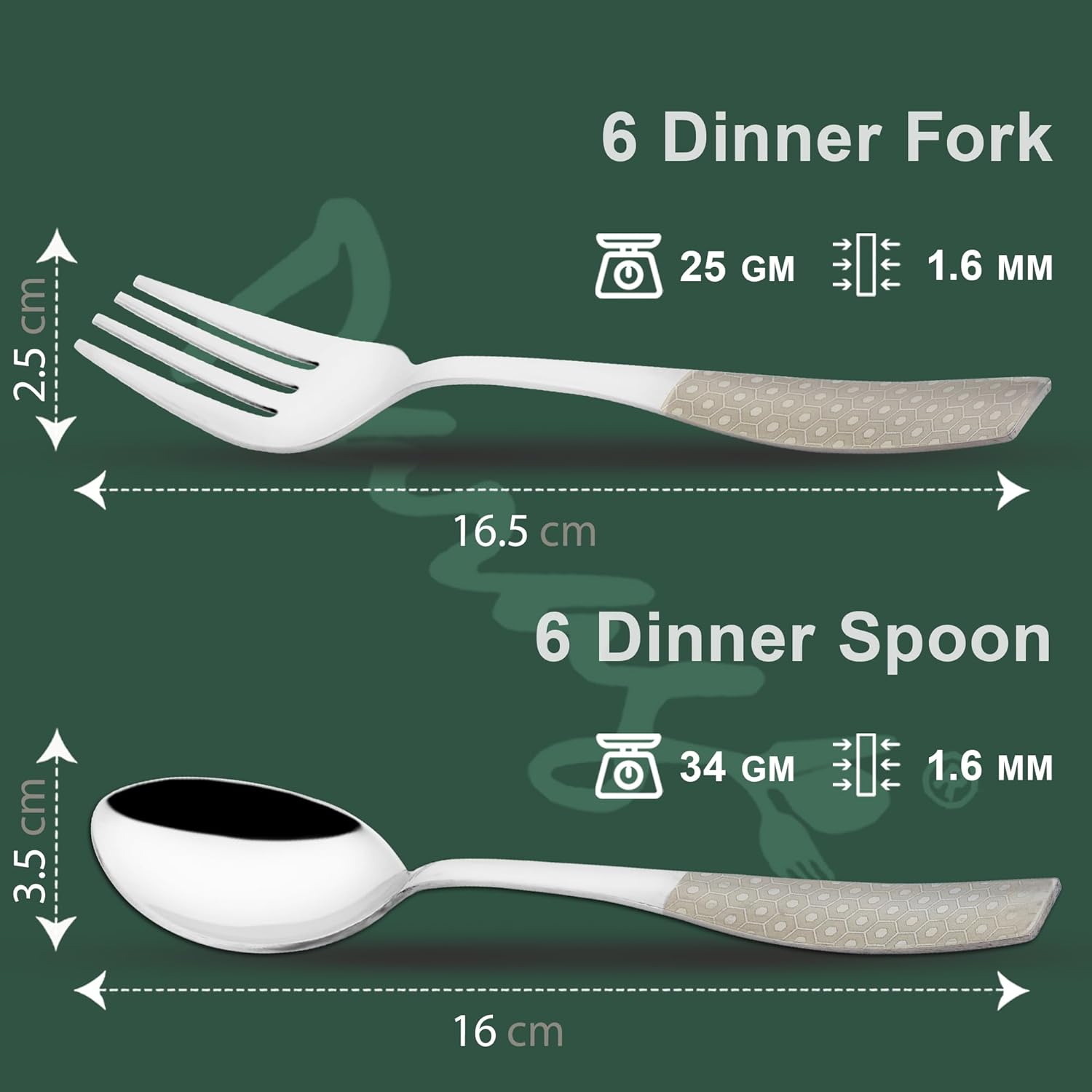 12 Pieces Stainless Steel Premium Cutlery Set for Home & Kitchen, Luxury Dining Tableware Small Spoon & Fork Gift, Laser Chammach Set, Silver Dazzle Design (6 Dinner Spoons & 6 Dinner Forks)