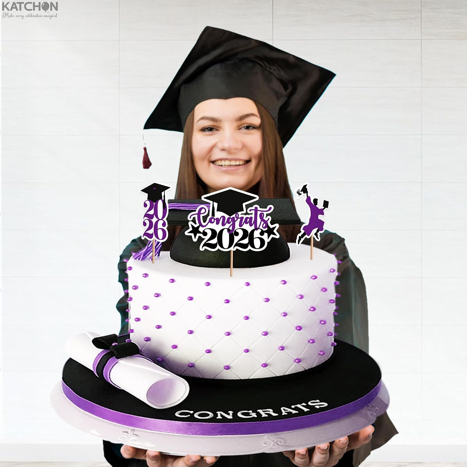 Graduation Decorations 2026 | Purple and Black Graduation Cake Topper 2026 - Pack of 36 | Graduation Cupcake Toppers 2026 for Graduation Decorations 2026, Dessert Toppers Grad, KatchOn