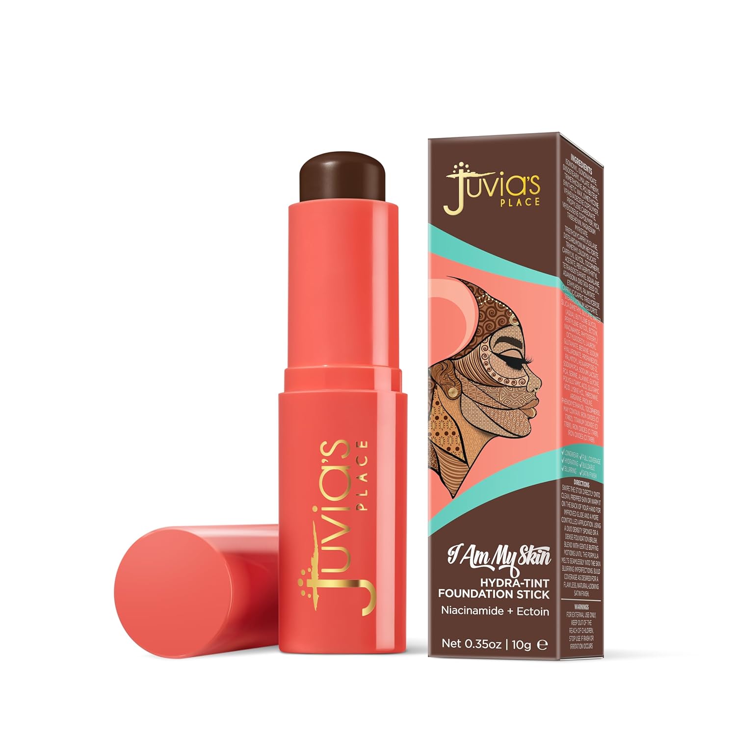 Juvia's Place I Am My Skin Hydra-Tint Foundation Stick - 12 Addis Ababa - Caramel with Warm Undertones, Buildable, Hydrating & Blurring Coverage, Satin Finish for a Flawless, Glowy Look All Day