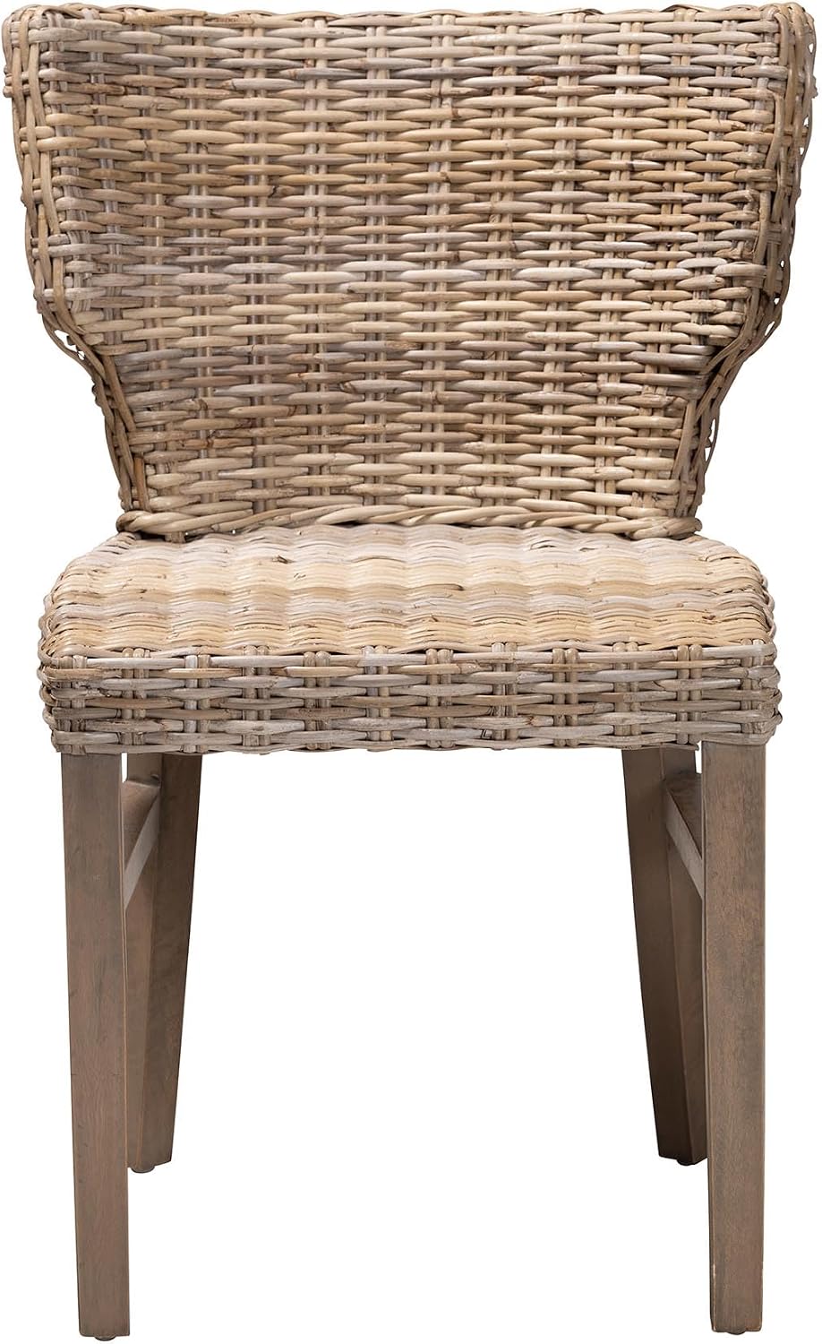 bali & pari Enver Modern Bohemian Grey Kubu Rattan and Mahogany Wood Dining Chair