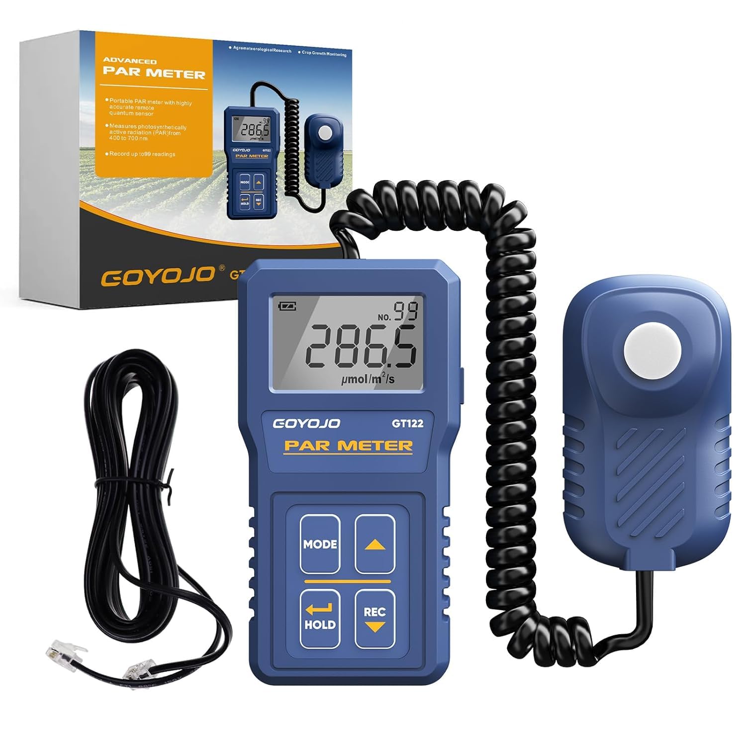 GOYOJO Medidor de luz Digital de Mano, Medición Precisa de PPFD para Hidroponía, Invernaderos y Optimización del Crecimiento de Plantas en Interiores, Medidor de Intensidad de luz LED de 400 a 700 NM