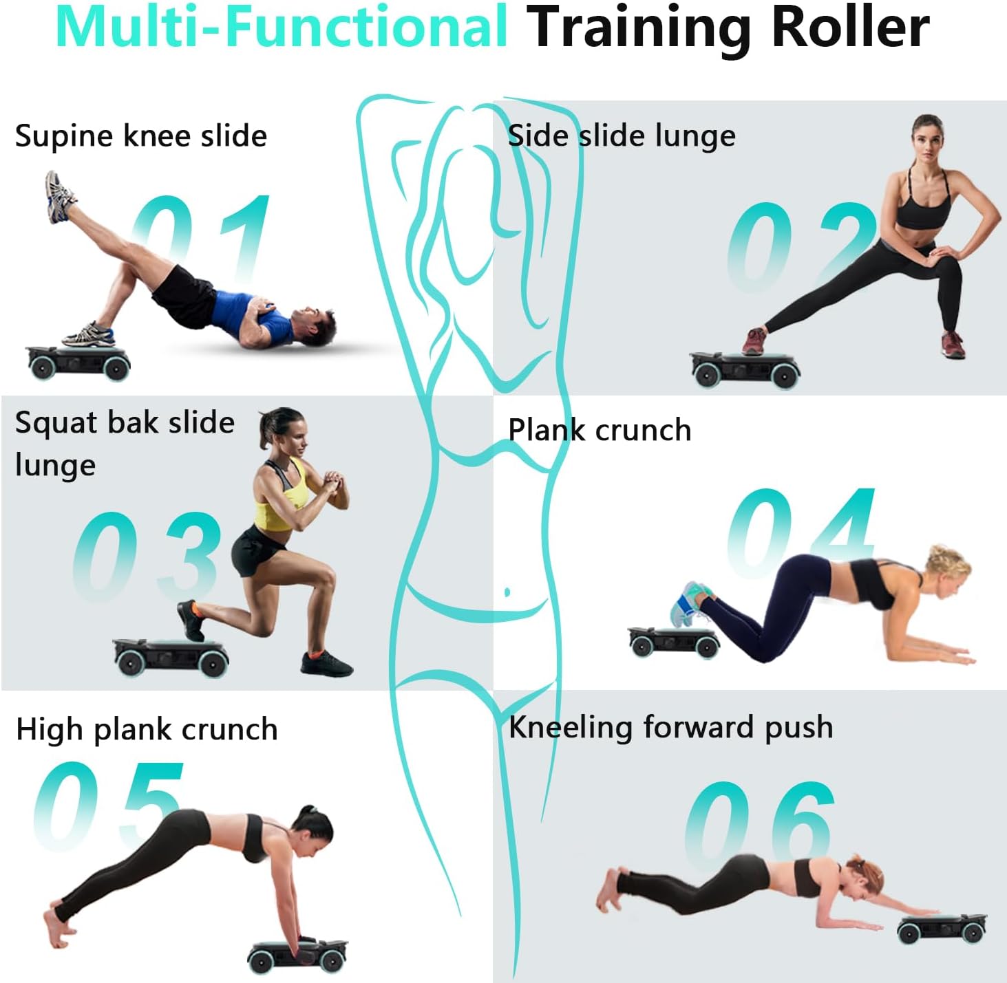 Roller with 4 Wheels: Automatic Rebound Abdominal Wheel for Core Workout, Workout Equipment for Home and Gym, Abdominal Exercise Roller for Men and Women