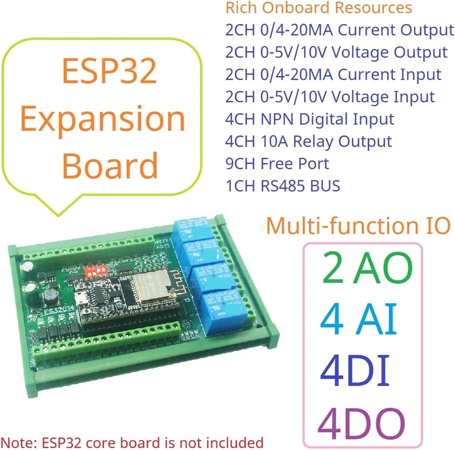 DC 12V 24V ESP32 Expansion Board ES32C14 Module for PLC Smart Home IOT DIY Digital Analog DAC ADC IO Relay Switch18(DC 24V Only Board)