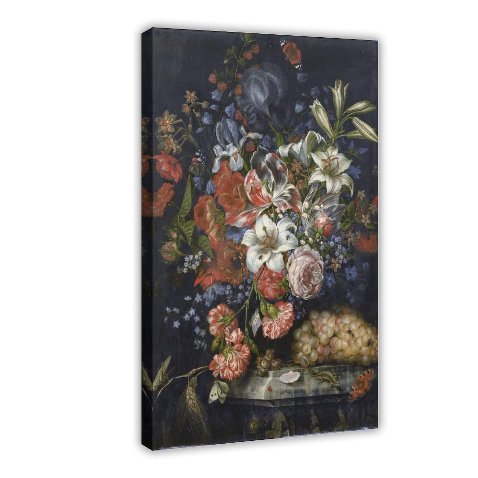 Still Life with Flowers And Fruit Canvas Poster for Office Decor Gift