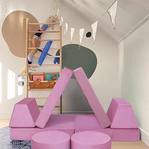 Miniatura 2 de MeMoreCool Sofá modular de 8 piezas para niños, sofá de espuma convertible rosa para sala de juegos Rosa (Dusty Rose),Verde bosque,2-marino,Azul
