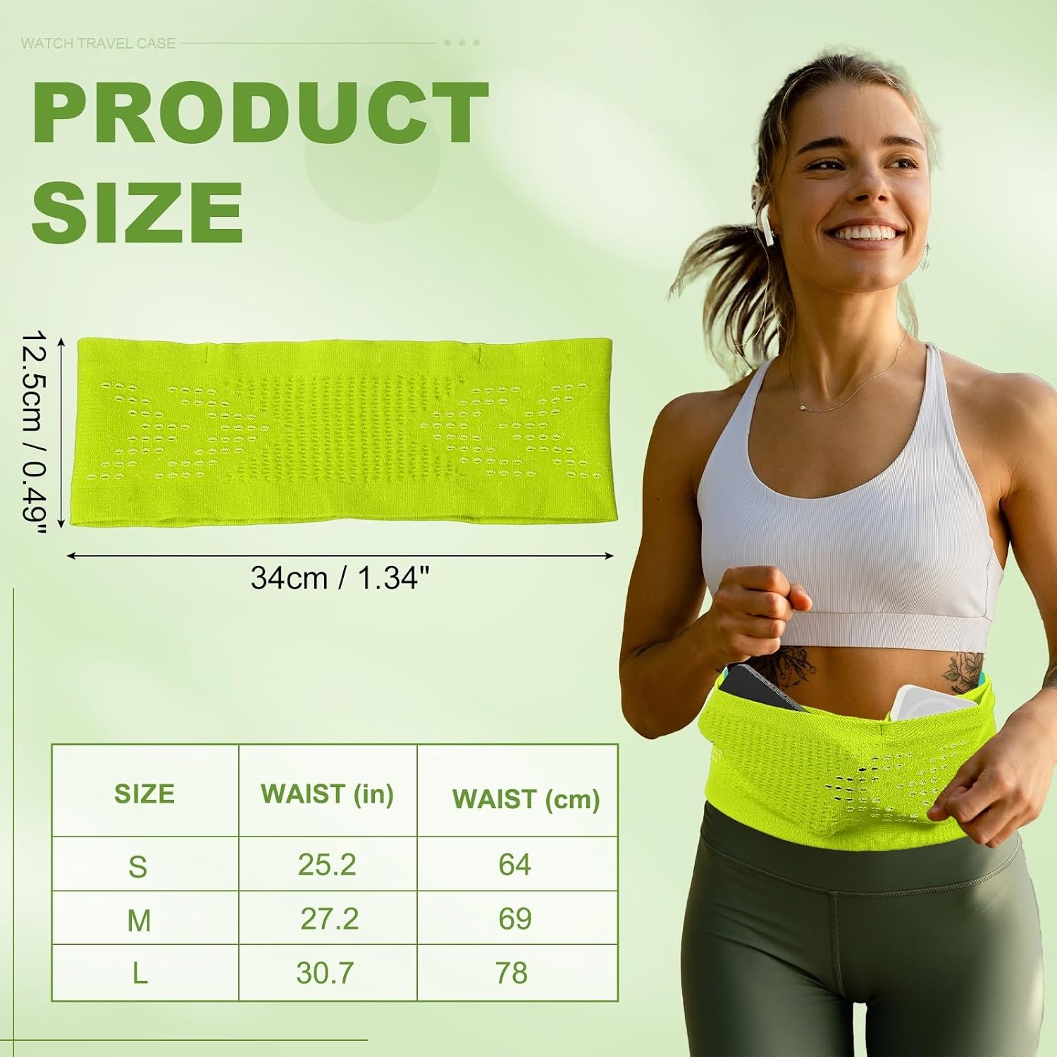 Slim Running Belt, Running Fanny Pack Phone Holder for Women Men Waist Bag Moisture Wicking Storage Belts Bag- Fitting for (Storage Phone-Travel- Sports- Hiking) Yellow & M image 2