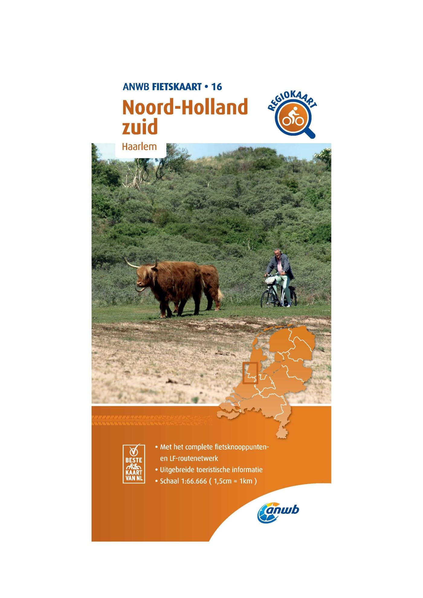 Noord-Holland South cycling map: Haarlem (ANWB fietskaart (16)): 1:66.666