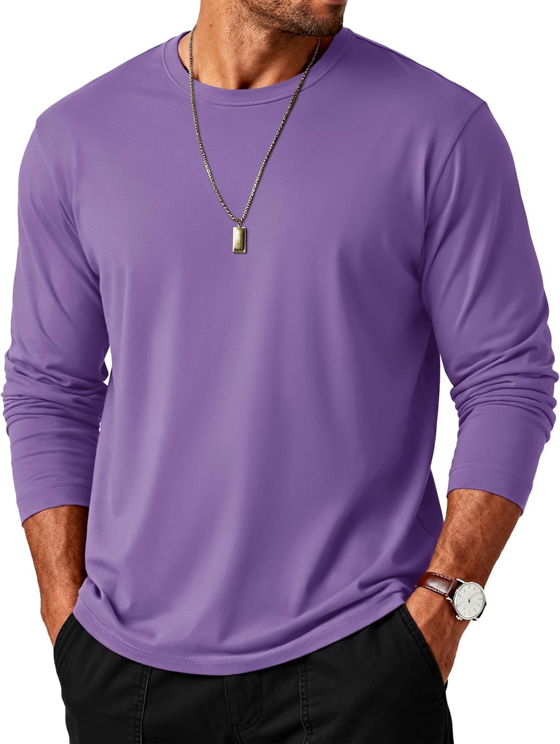 MAGCOMSEN Mens Long Sleeve Tee Shirts Lightweight Moisture Wicking Casual Comfort Crewneck Plain Long Sleeve Shirts