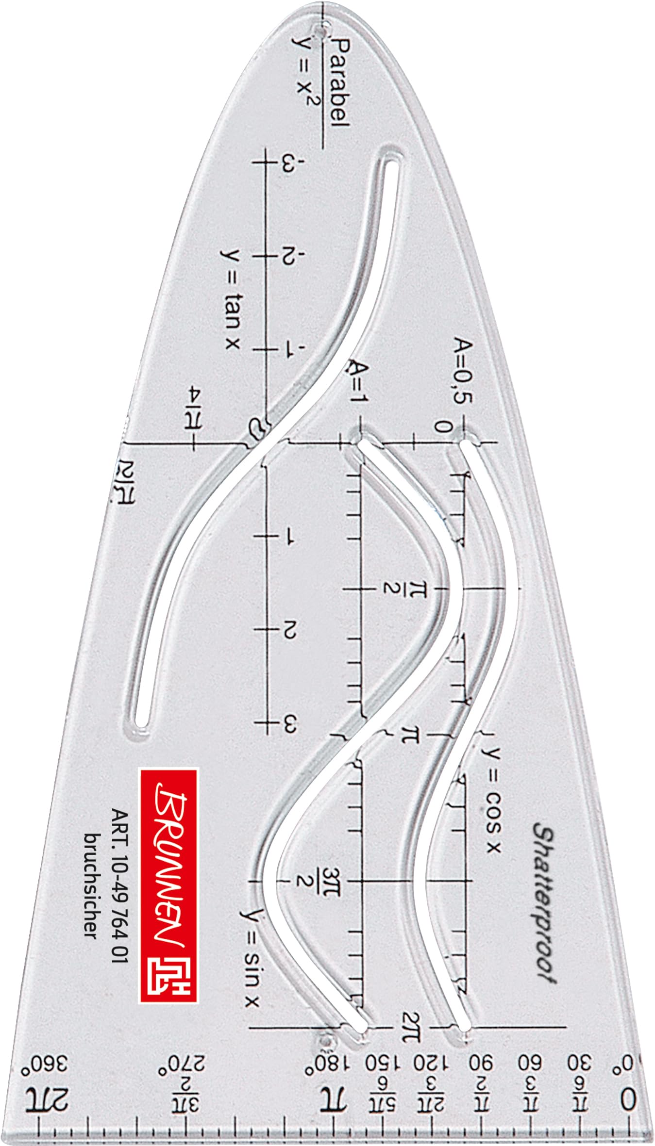 Brunnen 104976401 Parabola/Drawing Template (for School, Unbreakable, Transparent)