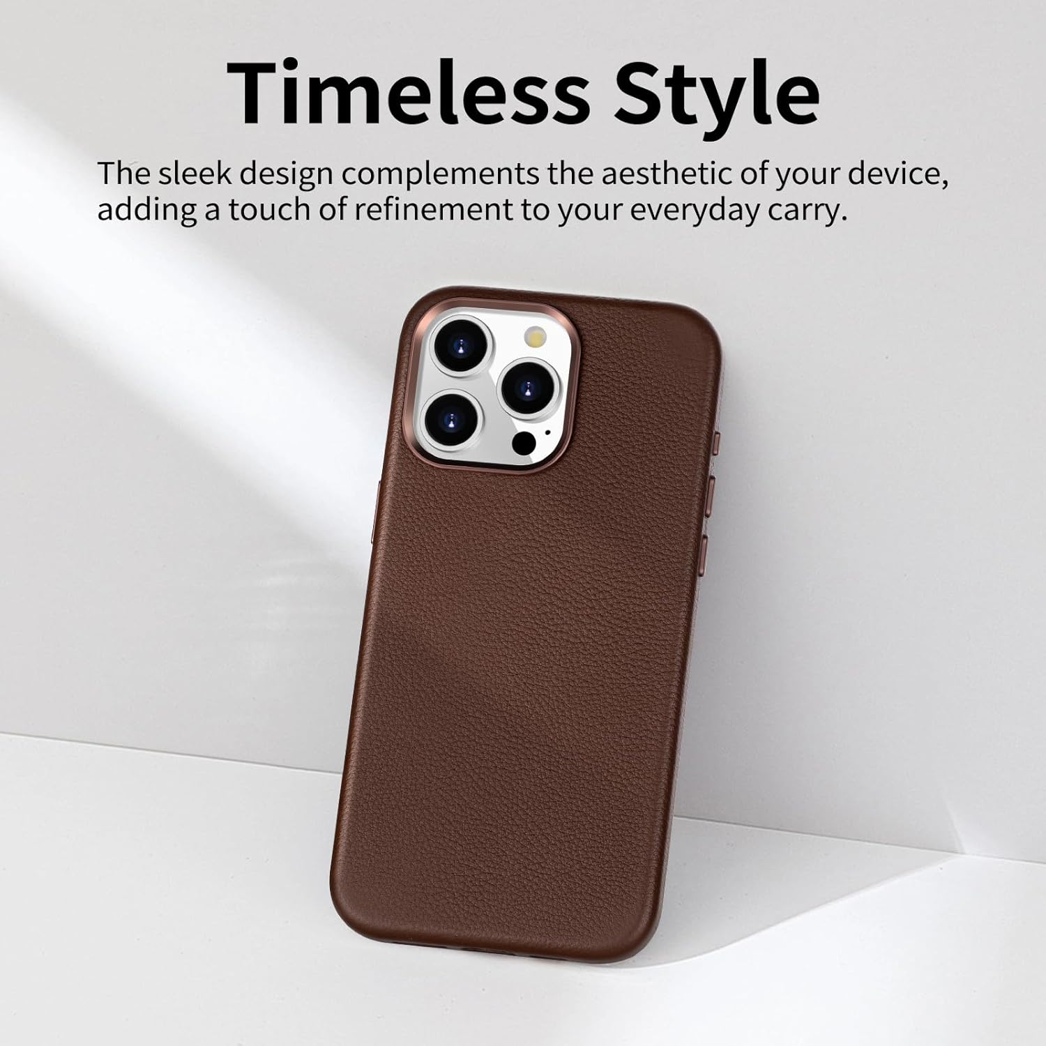 Belemay Compatible with iPhone 14 Pro Max Leather Case, Compatible with MagSafe - Luxury Tumbled Leather - Metal Buttons & Lens Protector - Slim Fit&Durable - Distinctive Texture (6.7-inch) - Brown - Image 7