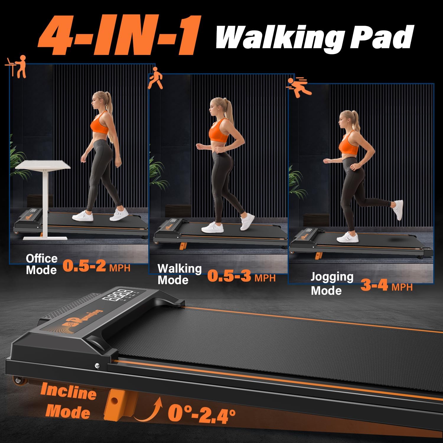 Under Desk Treadmill, Treadmill for Compact Storage with Retractable Design, Walking Pad with Incline for Home Office, 300 Lbs Weight Capacity, LED Display, Remote Control